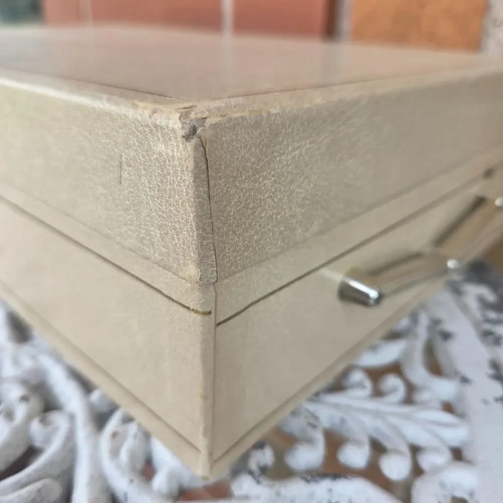 Vintage Jewelry Chest Box 2 Tier Red Satin Lined Organizer 14